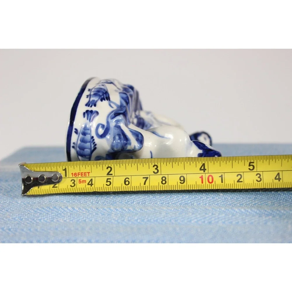 Gzhel Porcelain Figurine Blue & White Fishermen w/Net Fish Signed Ryzhenok VTG